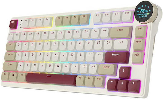 Royal Kludge RK N80 Wireless Gaming Mechanical Keyboard 75% with Custom Red switches and RGB lighting (English US) Cream/Burgundy