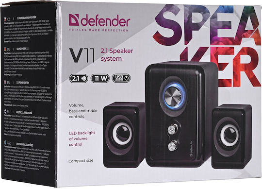 Defender V11 Computerlautsprecher 2.1 mit Leistung 11W in Schwarz Farbe