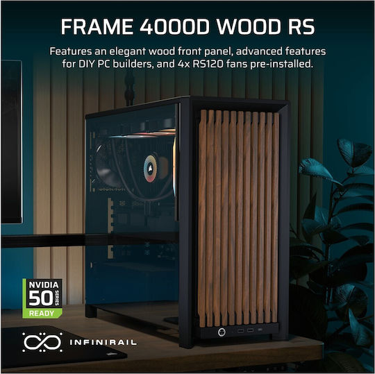 Corsair FRAME 4000D WOOD RS Gaming Midi Tower Computer Case with Side Window Black/Walnut