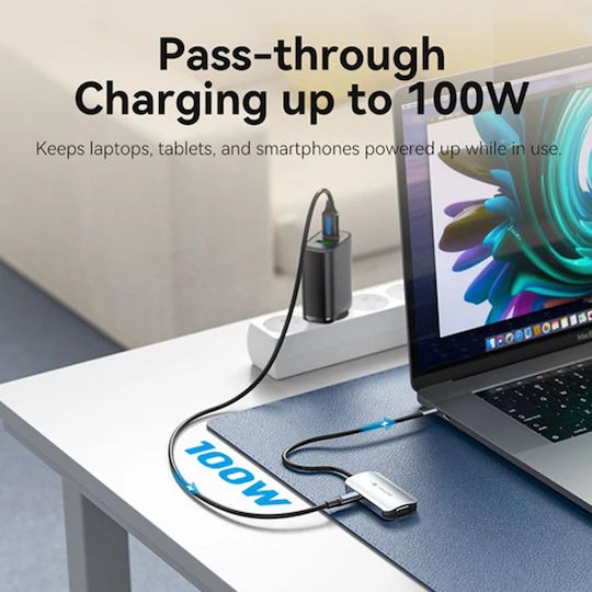 Vention TQAHB USB-C Докинг станция с HDMI 4K PD Етърнет и свързване 2 монитора Сив