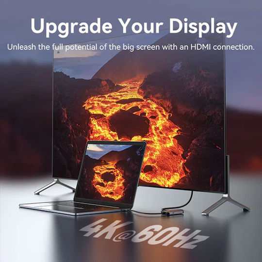 Vention TQAHB USB-C Докинг станция с HDMI 4K PD Етърнет и свързване 2 монитора Сив