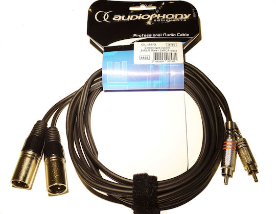 Audiophony CL-26/3 XLR male to RCA male 3m Cable (8168)