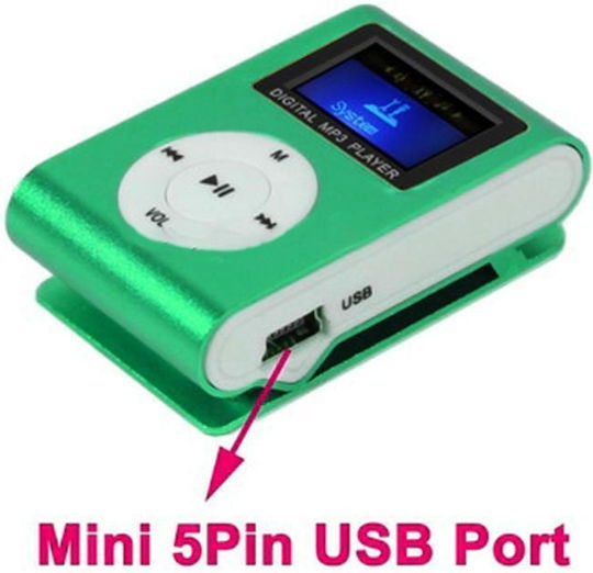 Mini USB Metal Clip MP3 Player (32GB) με Οθόνη LCD Πράσινο