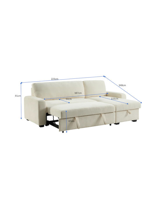 Tresor Ecke Sofa Bett mit Umkehrbarer Winkel Weiß 223x145x91cm