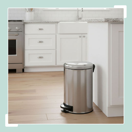 Relaxdays Metallischer Mülleimer mit Pedal Silber 12lt