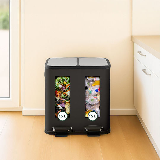 Relaxdays Plastic Waste Bin with Pedal Black 30lt