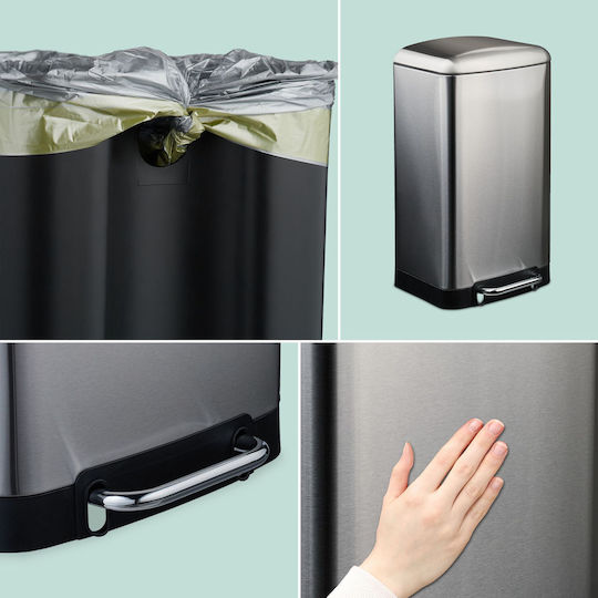 Relaxdays Metal Waste Bin with Pedal Silver 30lt