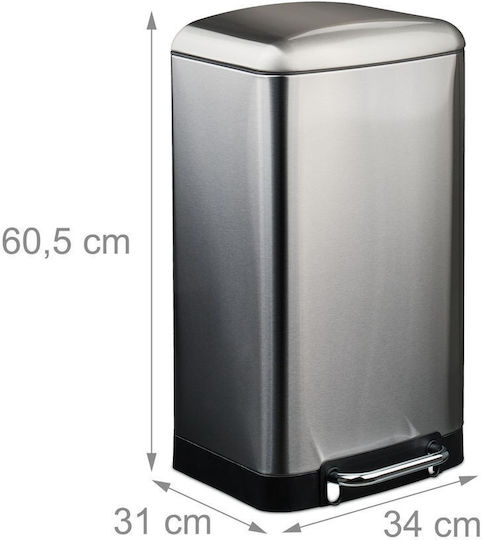 Relaxdays Metal Waste Bin with Pedal Silver 30lt