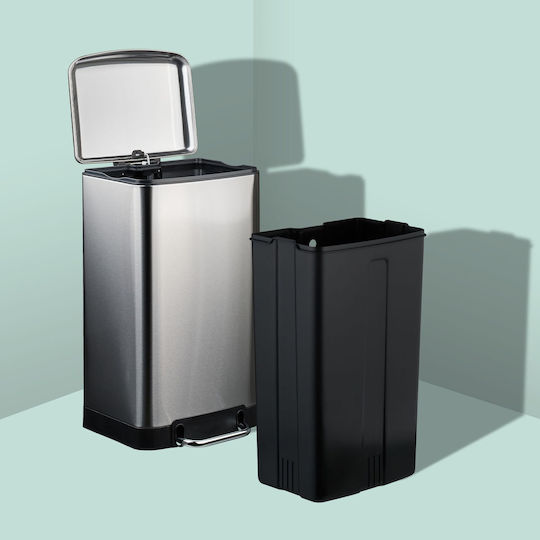 Relaxdays Metal Waste Bin with Pedal Silver 30lt
