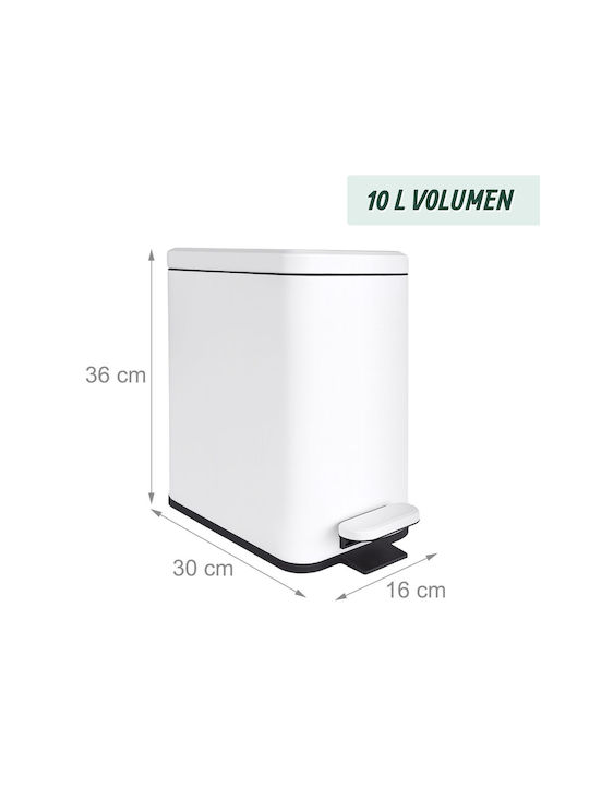 Relaxdays Coș de Gunoi din Oțel Inoxidabil cu Pedală Alb 10l