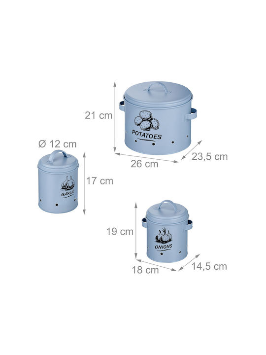 Relaxdays Set of 3 General Use Food Jars with Lid made of Stainless Steel Blue 3 Pieces