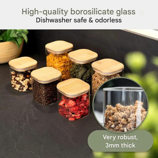 CLASSBACH Set of 6 Jars for Pasta Tea Coffee with Lid Glass Transparent 600ml 6 Pieces