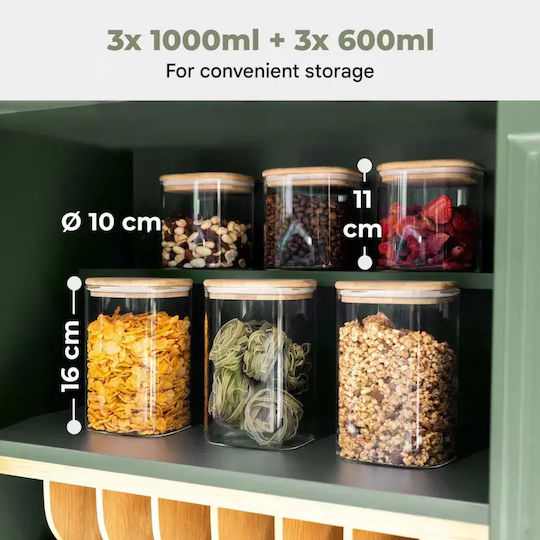CLASSBACH Set of 6 Jars for Pasta Tea Coffee with Lid Glass Transparent 600ml 6 Pieces