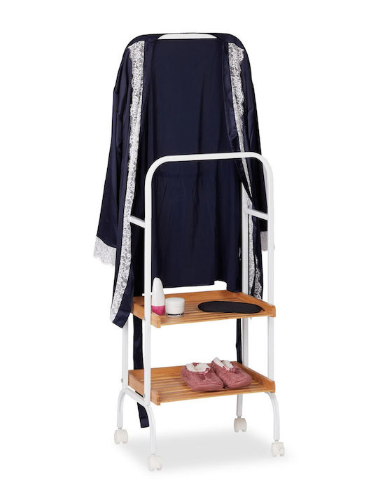 Relaxdays Telescopic Bamboo Floor Standing Garment Rack with Wheels White 129x42cm