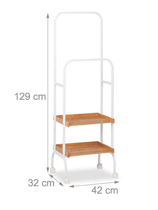 Relaxdays Kremastră De Podea Pe Roți Din Bambus Pliabilă Albă 129x42cm