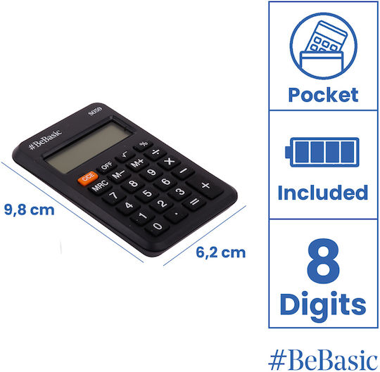Calculator Bebasic Battery 8 Digits Black 6.0 x 10.0cm S059