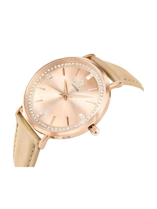 Giewont Womens Battery Watch With Pink Gold Leather Strap