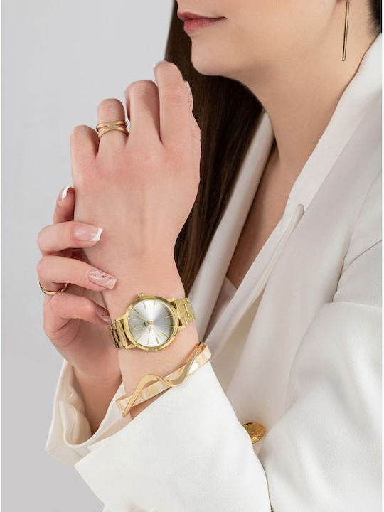 Giewont Womens Battery Watch With Gold Metal Bracelet