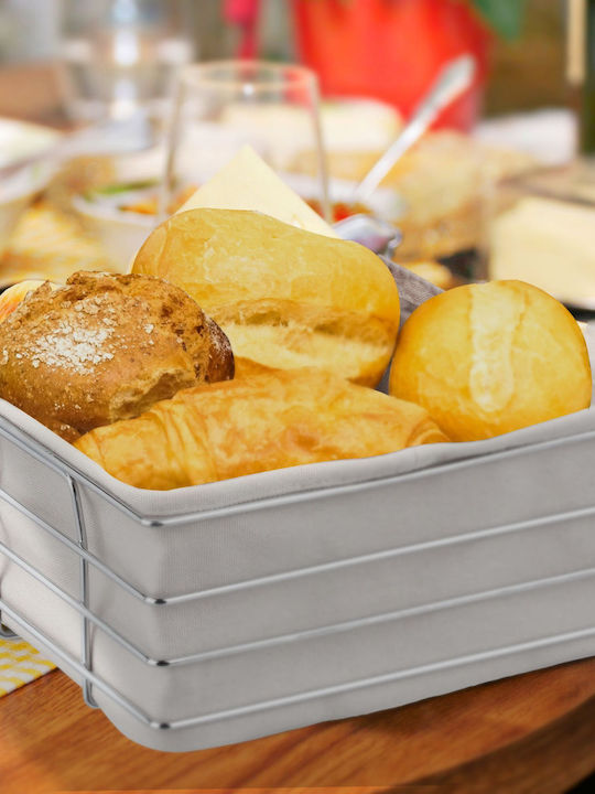 Relaxdays Fabric Bread Basket Silver 23x23x10.5cm