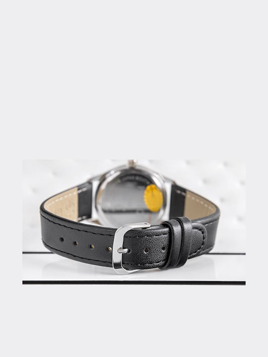 Perfect Γυναικείο Ρολόι 34mm Μπαταρίας με Μαύρο Δερμάτινο Λουράκι