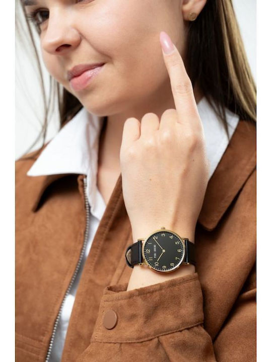 Paul Lorens Womens Watch 45mm Battery With Black Metal Bracelet