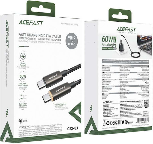 Acefast Braided USB 2.0 Cable USB-C Male - USB-C 60W Black 1.2m