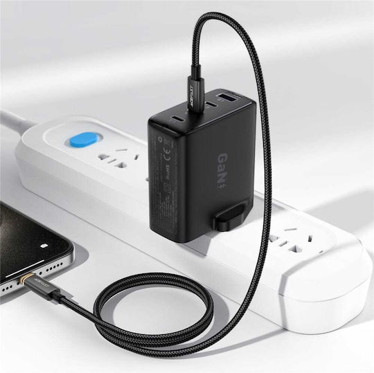 Acefast Braided USB 2.0 Cable USB-C Male - USB-C 60W Black 1.2m