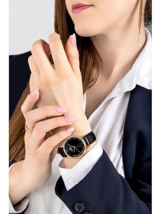 Giewont Womens Watch 34mm Battery With Gold Leather Strap