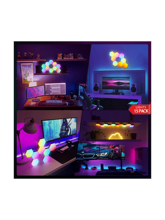 Qova Smart Διακοσμητικό Φωτιστικό LED RGBIC Hexagon 15τμχ