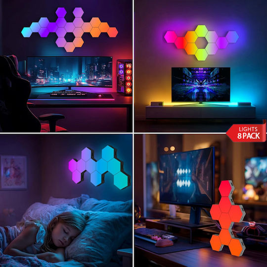 Qova Smart Dekoratives Tischlampen LED RGBIC Sechseck 8τμχ