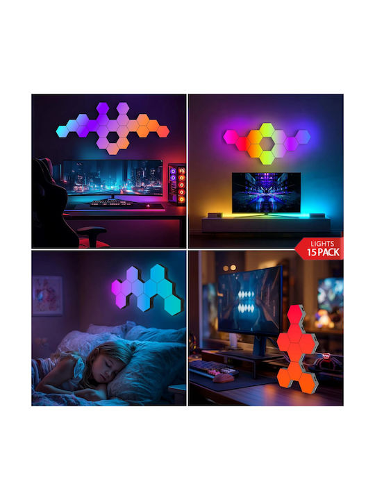 Qova Smart Διακοσμητικό Φωτιστικό LED RGBIC Hexagon 15τμχ