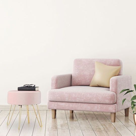 Σκαμπό Σαλονιού Επενδυμένο με Βελούδο Pink 40x40x40εκ.
