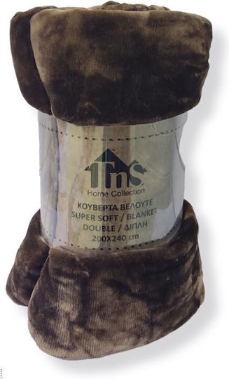 TnS Super Soft Κουβέρτα Βελουτέ Διπλή 200x240εκ. Brown