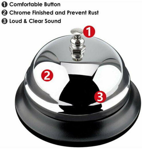 Metallic Bell for Hotel Reception Silver 1pcs QJ125