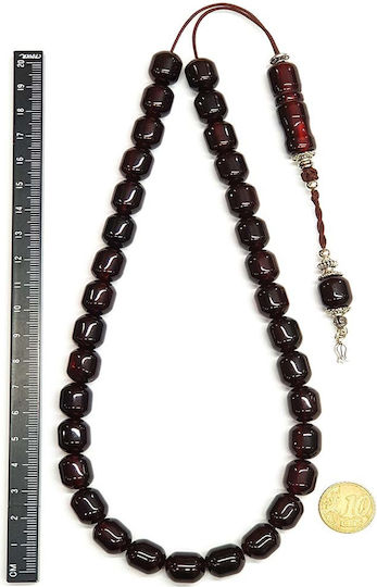 Roloi Komboloi Worry Beads with 33 Beads Made of Resin Length 41cm Burgundy