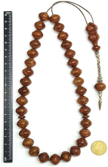 Roloi Komboloi Worry Beads with 33 Beads Made of Mastic Length 43cm Brown