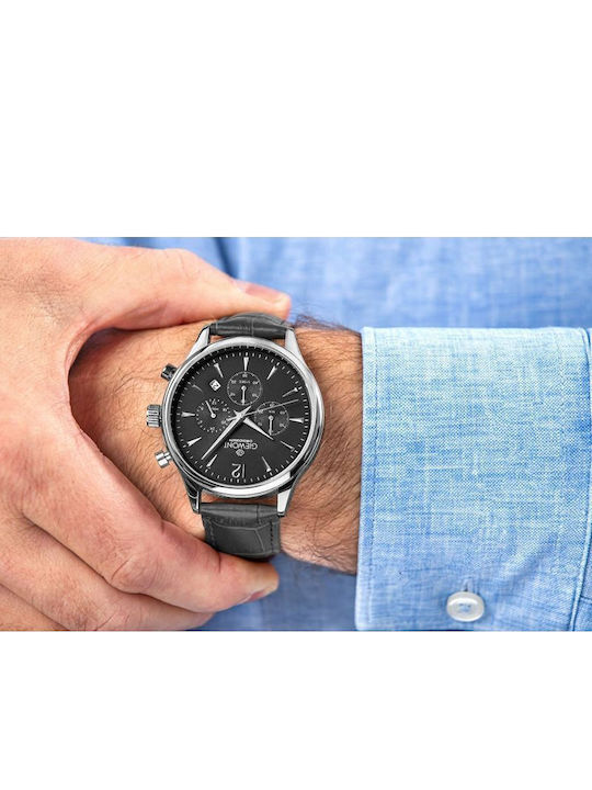 Men's Watch 42mm Battery Chronograph with Black Leather Strap