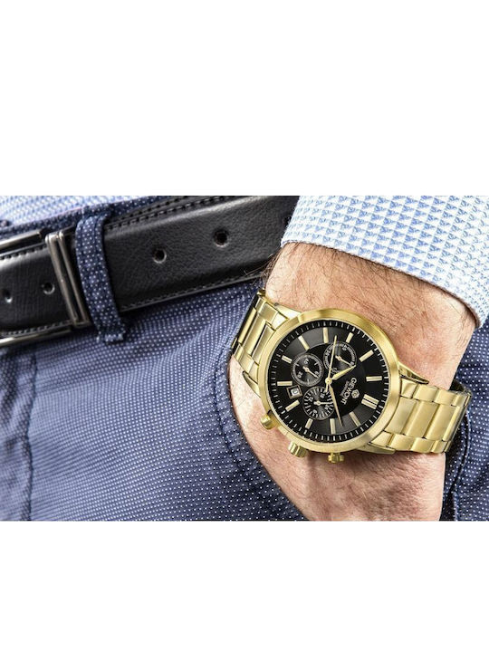 Giewont Herrenuhr 44mm Chronograph Batterie mit Gold Metall-Armband