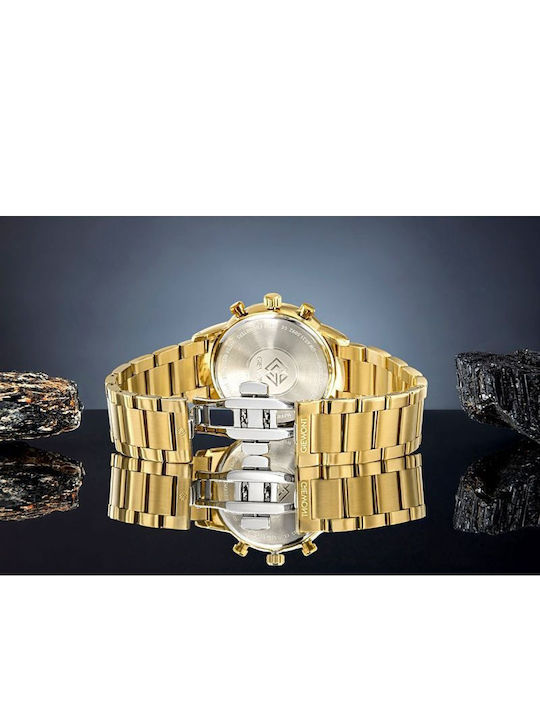 Giewont Herrenuhr 44mm Chronograph Batterie mit Gold Metall-Armband
