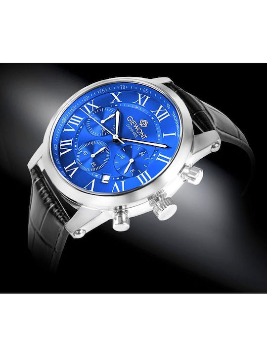 Giewont Herrenuhr 42mm Chronograph Batterie mit Silber Lederriemen