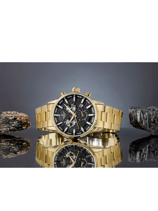 Giewont Herrenuhr 44mm Chronograph Batterie mit Gold Metall-Armband