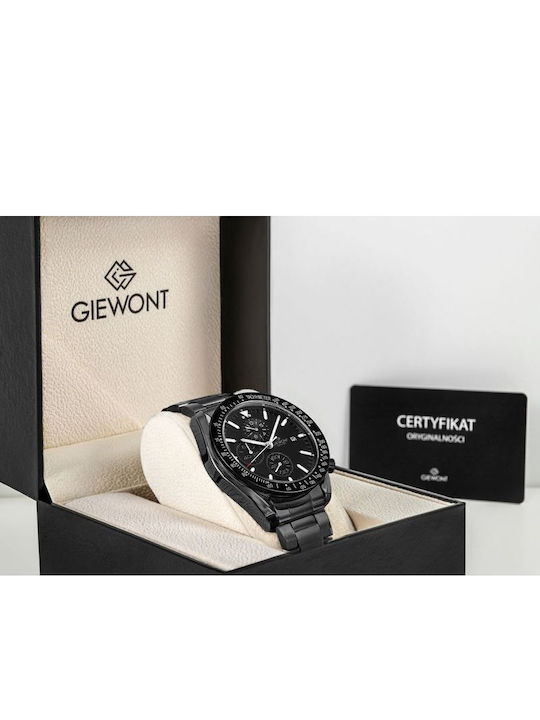 Giewont Herrenuhr 44mm Chronograph Batterie mit Schwarz Metall-Armband