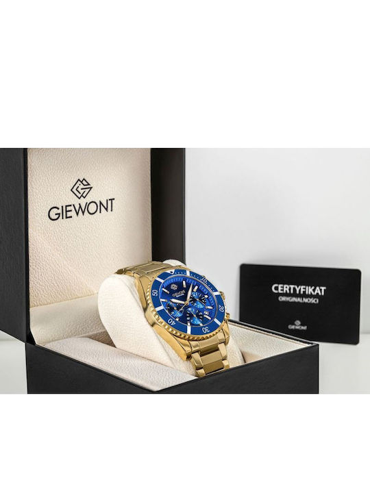 Giewont Herrenuhr 43mm Chronograph Batterie mit Gold Metall-Armband