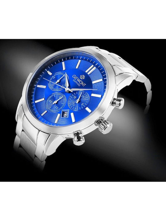 Giewont Herrenuhr 44mm Chronograph Batterie mit Silber Metall-Armband