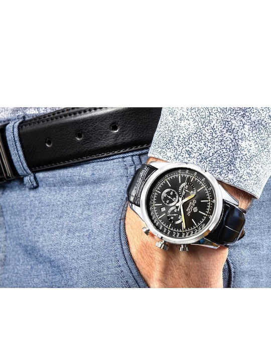 Giewont Herrenuhr 47mm Chronograph Batterie mit Silber Lederriemen