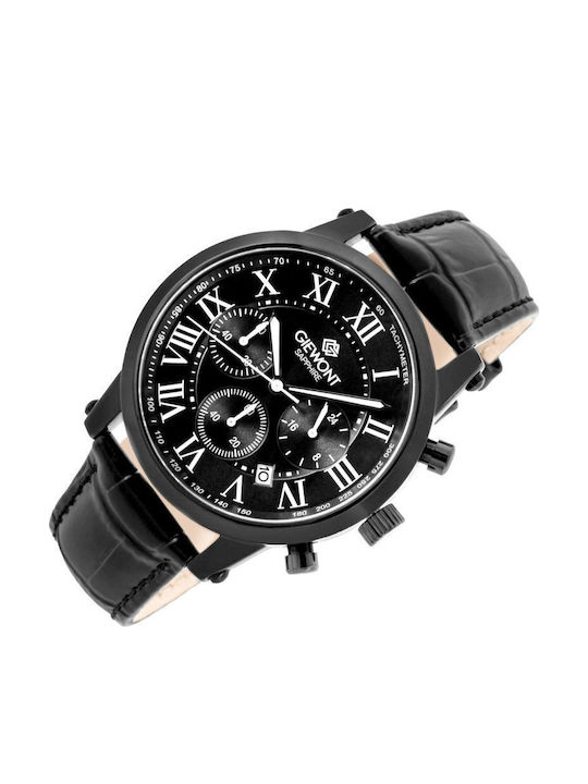 Giewont Herrenuhr 42mm Chronograph Batterie mit Schwarz Lederriemen