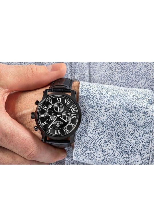 Giewont Herrenuhr 42mm Chronograph Batterie mit Schwarz Lederriemen