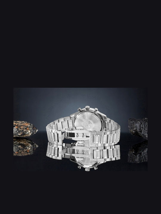 Giewont Herrenuhr 42mm Chronograph Batterie mit Silber Metall-Armband