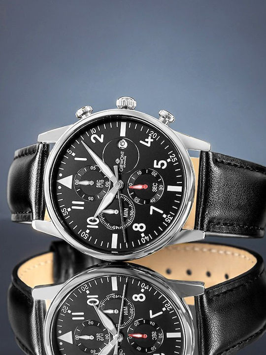 Men's Watch 42mm Chronograph Battery with Black Leather Strap