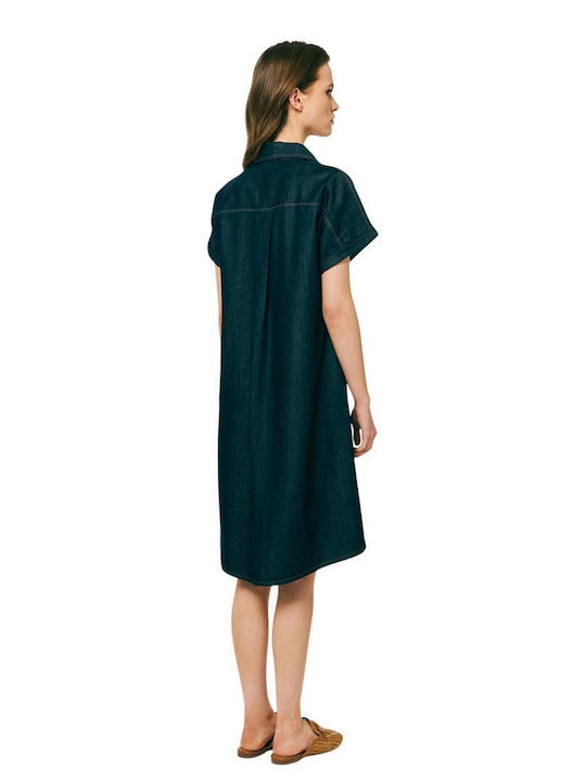 Summer Mini Denim Shirt Dress Blue
